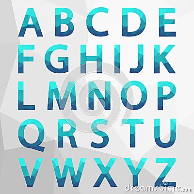Blue Polygonal Alphabet Set. Vector Illustration