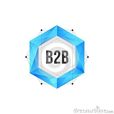 Blue polygonal hexagon icon with mesh and dots Vector Illustration