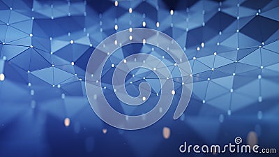 Blue polygonal space with connected nodes and lines 3D render Stock Photo
