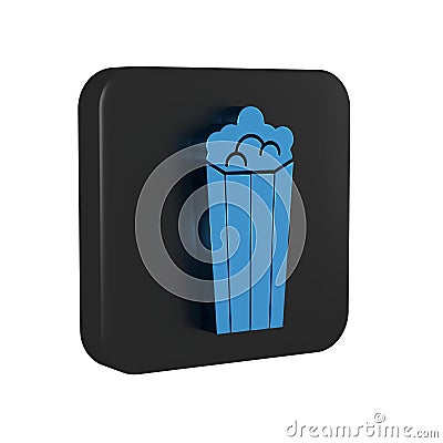 Blue Popcorn in cardboard box icon isolated on transparent background. Popcorn bucket box. Black square button. Stock Photo