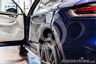 Blue Porsche Macan car rear left view Editorial Stock Photo