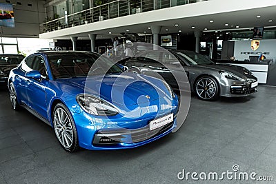 Blue Porsche Panamera 4S Editorial Stock Photo