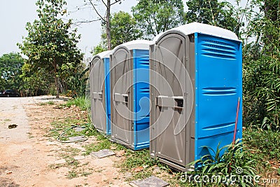 Blue Port Potties or Portable Toilets Stock Photo