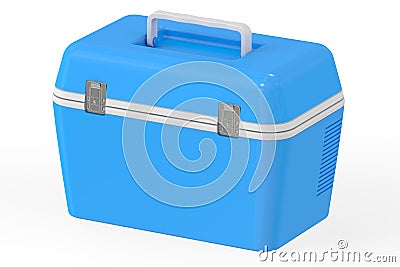 Blue portable cooler, 3D rendering Stock Photo