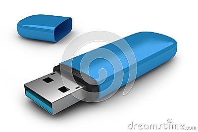 Blue portable flash usb drive memory. Stock Photo