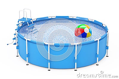 Blue Portable Outdoor Round Swimming Water Pool with Ladder and Stock Photo