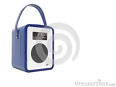 Blue portable radio column for listening to music 3D render on white background no shadow Stock Photo