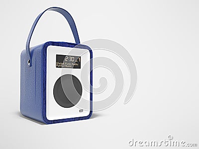 Blue portable radio column for listening to music 3D render on gray background with shadow Stock Photo