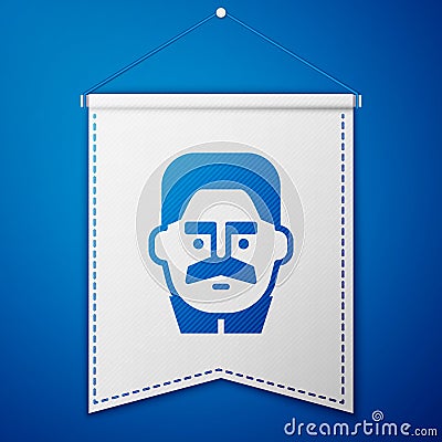 Blue Portrait of Joseph Stalin icon isolated on blue background. White pennant template. Vector Vector Illustration