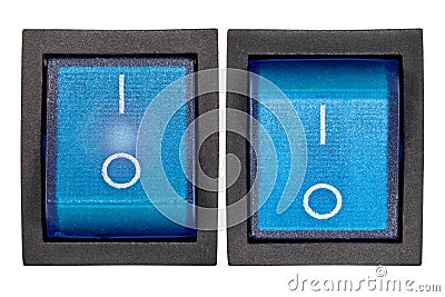 Blue power switch on/off Stock Photo