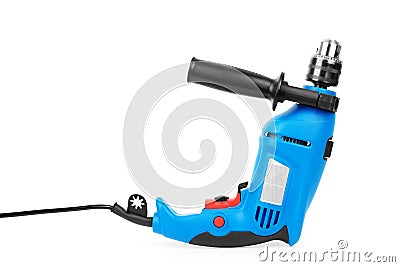 Blue powerful drill on a white background Stock Photo