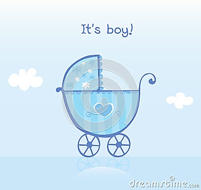 Blue pram for boy Vector Illustration