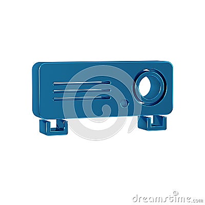 Blue Presentation, movie, film, media projector icon isolated on transparent background. Stock Photo