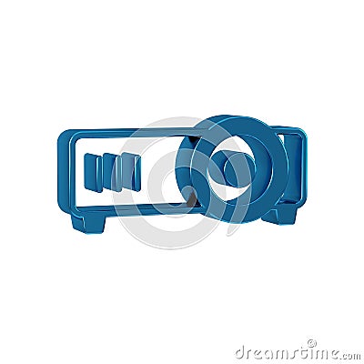 Blue Presentation, movie, film, media projector icon isolated on transparent background. Stock Photo