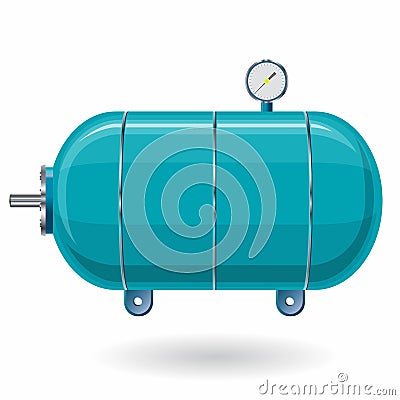 Blue pressure vessel for water, gas, air. Pressure tank for storage of material. Vector Illustration