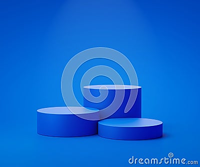 Blue product background stand or podium pedestal on advertising display with blank backdrops. 3D rendering Stock Photo