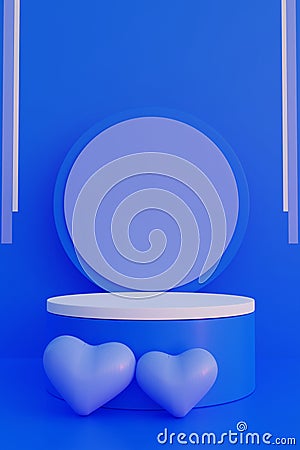 blue product showcase podium in 3d illustration, minimal product presentation concept design, isolated platform for valentine Cartoon Illustration