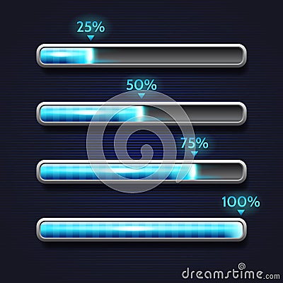 Blue progress bar, loading, template for app interface Vector Illustration