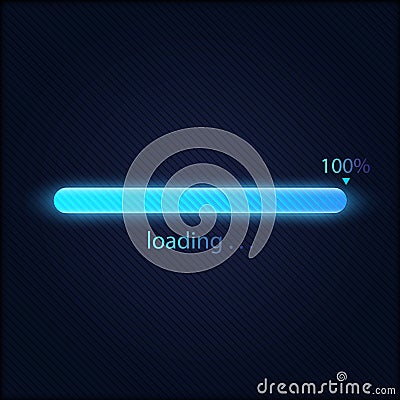 Blue progress loading bar 100%, technology concept Vector Illustration