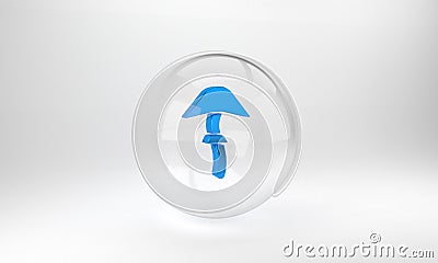 Blue Psilocybin mushroom icon isolated on grey background. Psychedelic hallucination. Glass circle button. 3D render Cartoon Illustration