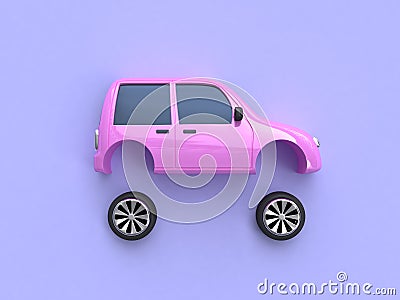 Pink car and wheels abstract 3d rendering Stock Photo