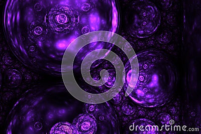 Blue and purple bubble fractal on black canvas Cartoon Illustration