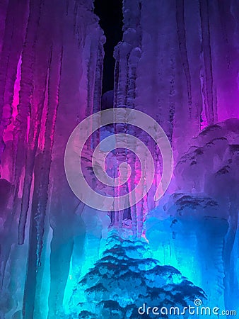 Blue and purple colored lighted icicles Stock Photo