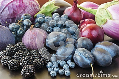 Blue and purple food. Berries, fruits and vegetables Stock Photo