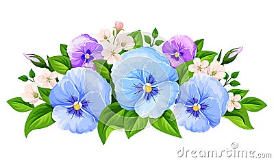 Blue and purple pansy flowers. Vector illustration. Vector Illustration