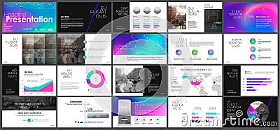 Blue purple pink presentation templates elements on a black background. Vector Illustration