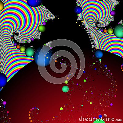 Blue purple pink red rainbow spheres cosmos spiral shapes fractal, blur lights, shapes, geometries, abstract background Stock Photo