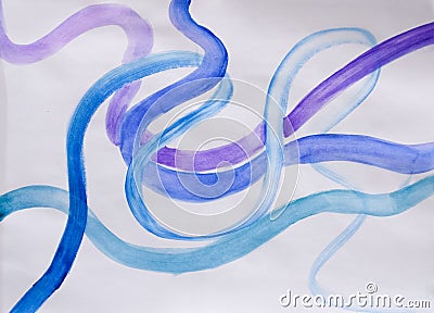 blue and purple ribbons, painted on paper in watercolor. Stock Photo