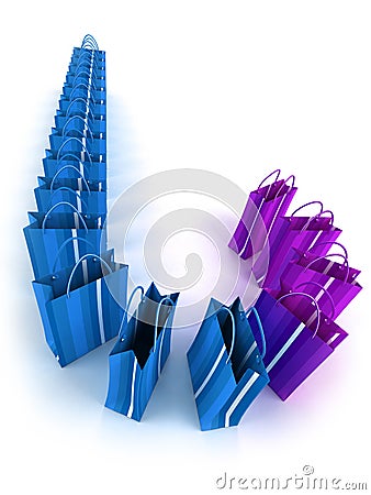 Blue and purple shopping bags queue Stock Photo