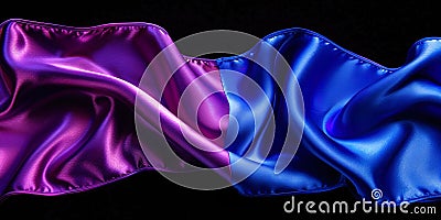 Blue and purple silks laid out on a black surface Stock Photo