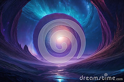 Blue and Purple Vortex Painting - Mesmerizing Abstract Artwork of Swirling Colors. Generative AI. Stock Photo