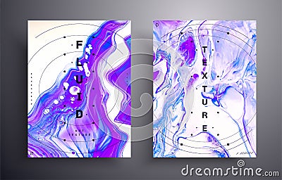 Blue, purple and white fluid art backdrop. Abstract flow texture. Hand drawn pattern wallpaper. Acrylic waves and swirls Vector Illustration