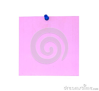 A blue push pin with blank pink notepaper. Pink sheet for your message or adding more text. Memo note with push pin Stock Photo