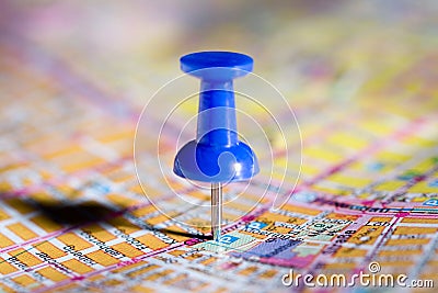 Blue pushpin on the map Stock Photo