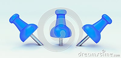 of blue pushpin Realistic 3d push pins pinned in different angles isolated on white Stock Photo