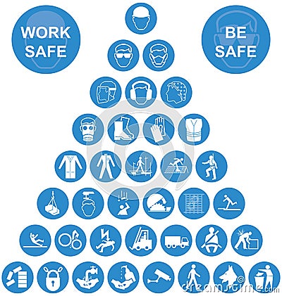 Blue Pyramid Health and Safety Icon collection Vector Illustration