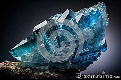 Blue quartz crystal on the rock. Blue crystal on the stone. Stock Photo