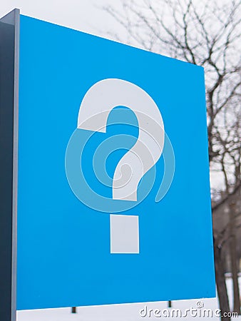 Blue question mark sign, tourist information center, Montreal, Quebec, Canada Stock Photo