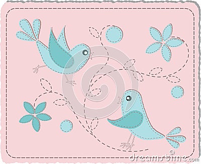 Blue quilted birds Vector Illustration