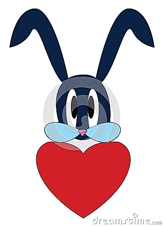 Blue rabbit wiith a big red heart vector illustration Vector Illustration