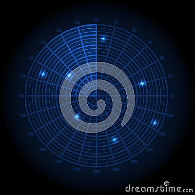 Blue radar screen. Vector Illustration