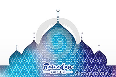 Blue Ramadan Kareem Greeting card.. Arabic window Mosque. Paper cut style. Arabesque pattern. Vector Vector Illustration