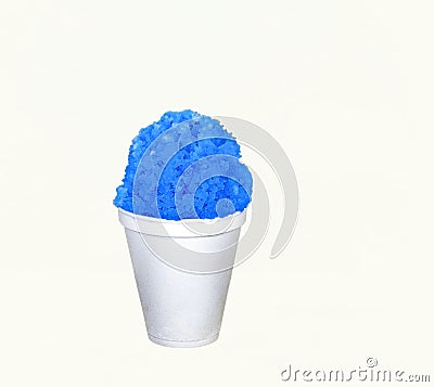 Blue Raspberry Hawaiian Shave Ice, Shaved Ice or a Snow Cone in a white cup. Stock Photo