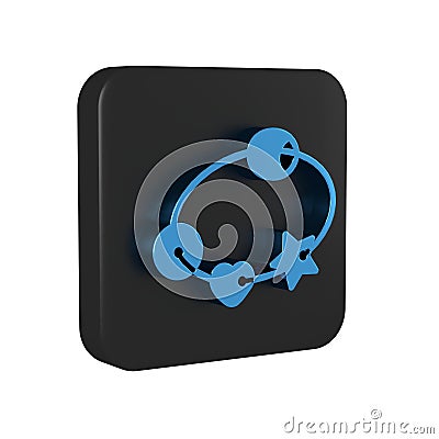 Blue Rattle baby toy icon isolated on transparent background. Beanbag sign. Black square button. Stock Photo