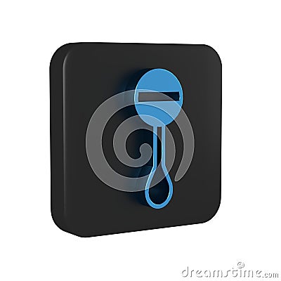 Blue Rattle baby toy icon isolated on transparent background. Beanbag sign. Black square button. Stock Photo