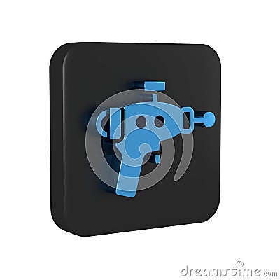 Blue Ray gun icon isolated on transparent background. Laser weapon. Space blaster. Black square button. Stock Photo